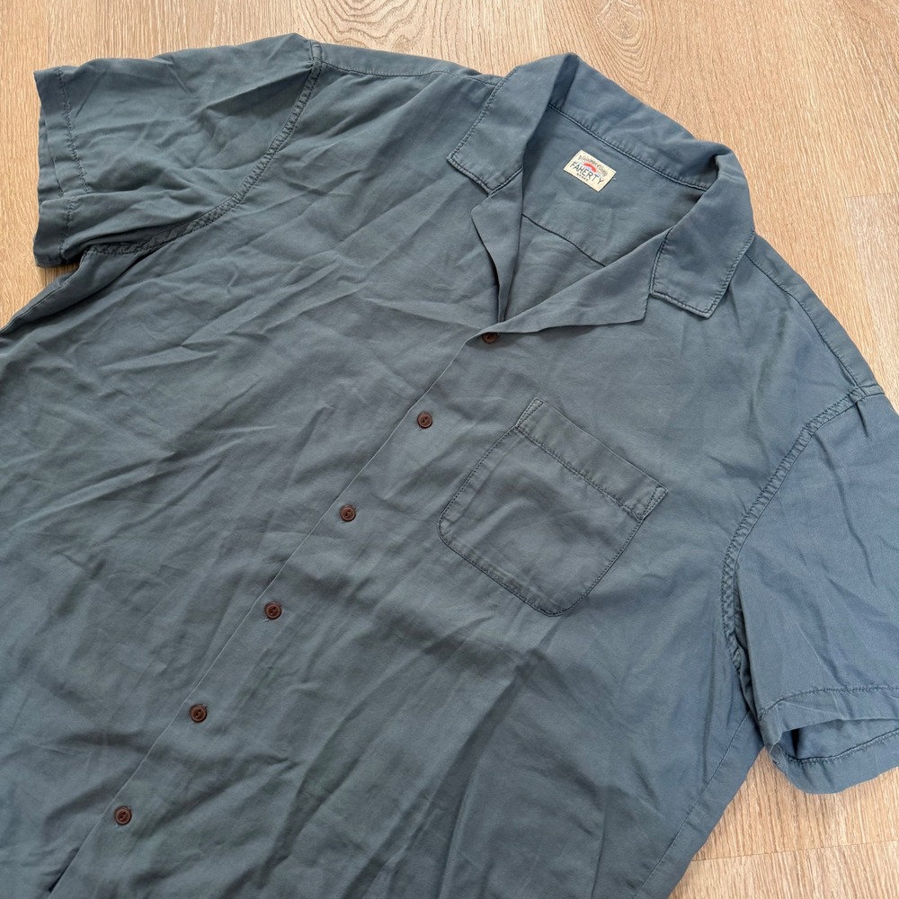Faherty Getaway Camp Shirt Mens XXL Terrace Blue Cotton Tencel Short Sleeve NWOT